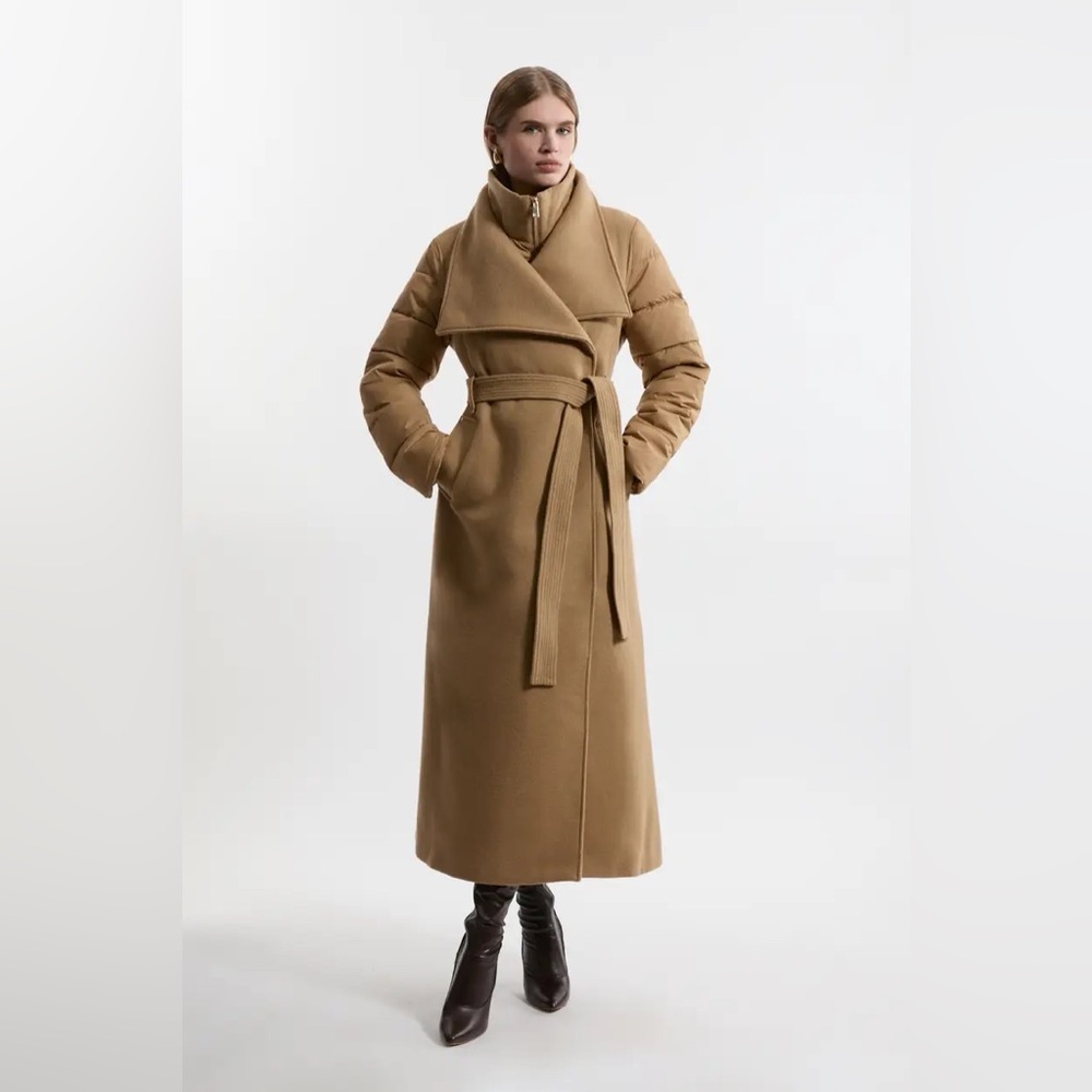 Petite Wool Blend Hybrid Puffer Belted Midi Coat